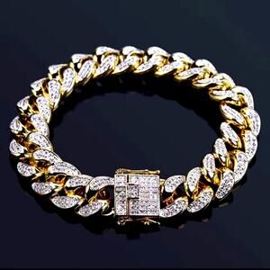 18K Plated Bracelet 10mm. x 8in. CZ Diamond Men's Vintage Retro Fashion Gift